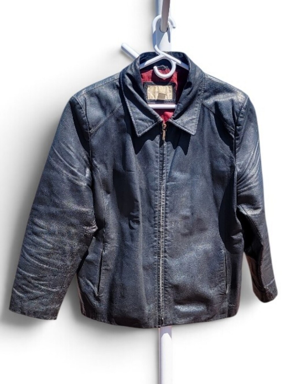 Vintage 90s Worthington Black Leather Jacket with Red Lining